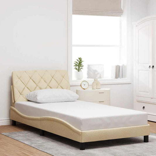 Bedframe zonder matras 100x200 cm stof crèmekleurig is nu te koop bij PeponiXL, paradijselijk wonen!