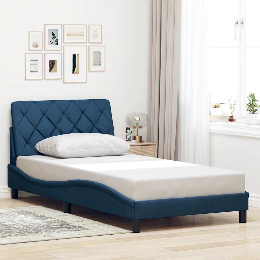 vidaXL Bedframe zonder matras 100x200 cm stof blauw