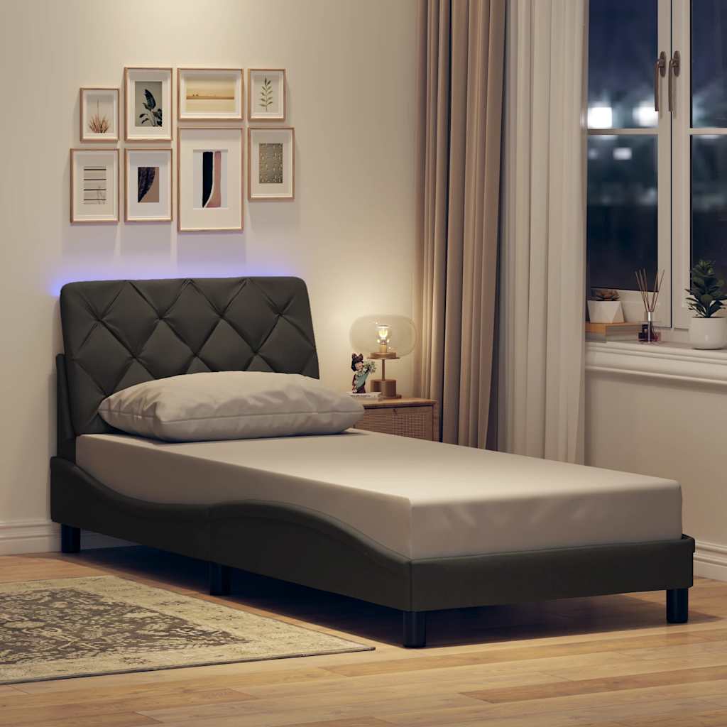 Bedframe met LED zonder matras 90x190 cm stof donkergrijs is nu te koop bij PeponiXL, paradijselijk wonen!
