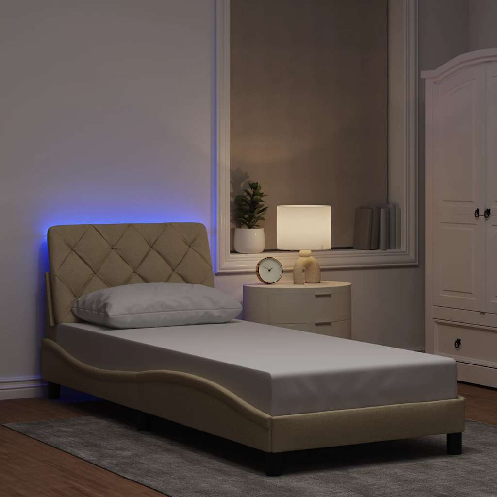 Bedframe met LED zonder matras 90x190 cm stof crèmekleurig is nu te koop bij PeponiXL, paradijselijk wonen!
