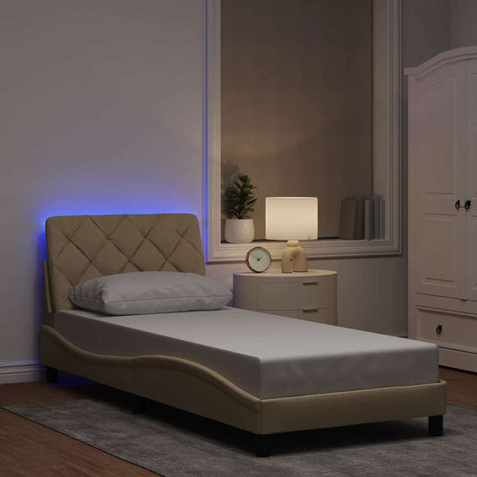 Bedframe met LED zonder matras 90x190 cm stof crèmekleurig is nu te koop bij PeponiXL, paradijselijk wonen!