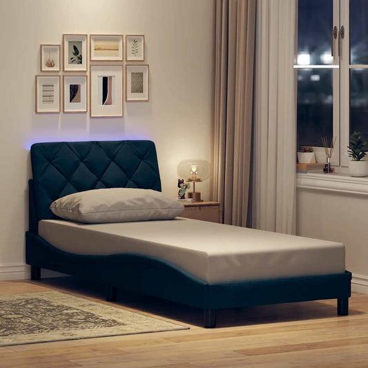 Bedframe met LED zonder matras 90x190 cm stof blauw is nu te koop bij PeponiXL, paradijselijk wonen!