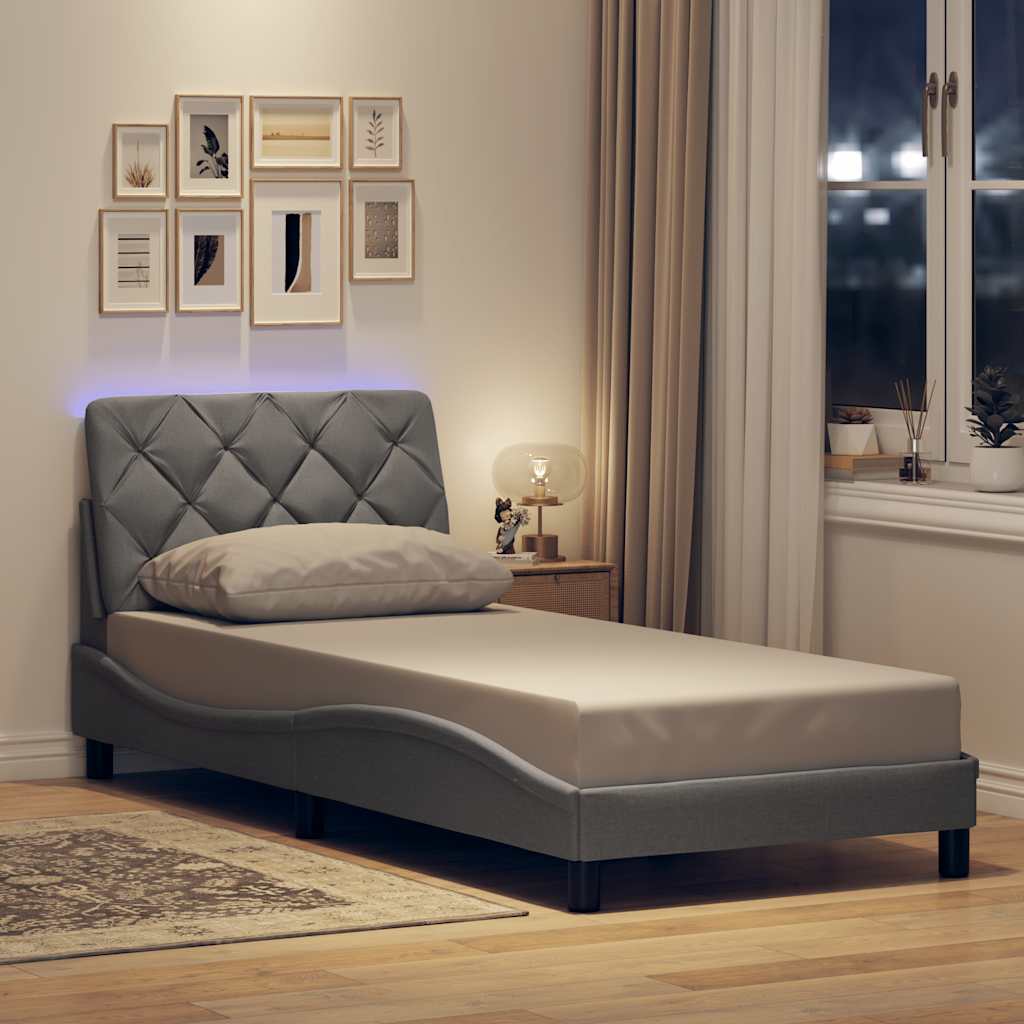 Bedframe met LED zonder matras 90x200 cm stof lichtgrijs is nu te koop bij PeponiXL, paradijselijk wonen!