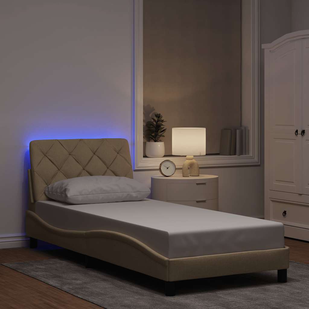 Bedframe met LED zonder matras 90x200 cm stof crèmekleurig is nu te koop bij PeponiXL, paradijselijk wonen!