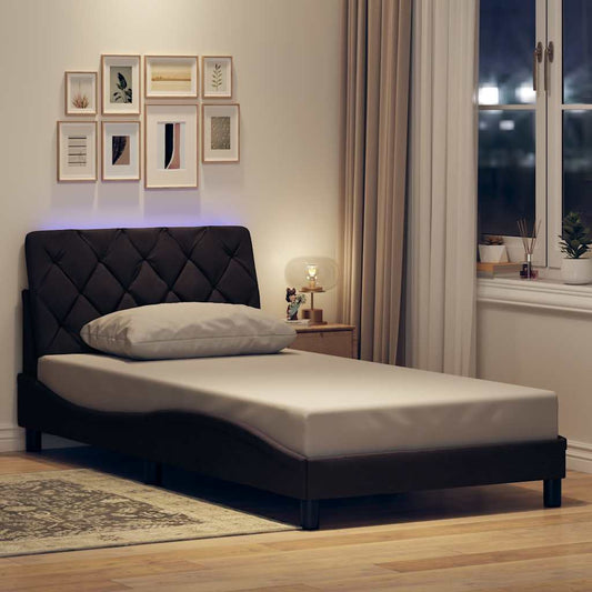 Bedframe met LED zonder matras 100x200 cm stof donkerbruin is nu te koop bij PeponiXL, paradijselijk wonen!