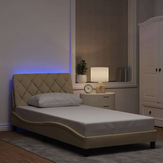Bedframe met LED zonder matras 100x200 cm stof crème is nu te koop bij PeponiXL, paradijselijk wonen!