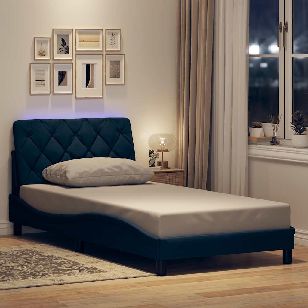Bedframe met LED zonder matras 100x200 cm stof blauw is nu te koop bij PeponiXL, paradijselijk wonen!