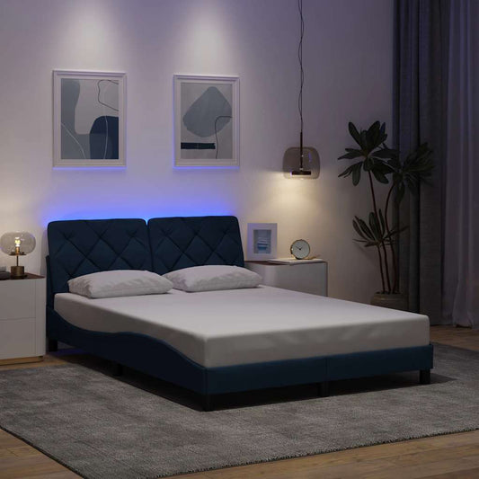 Bedframe met LED zonder matras 120x200 cm stof blauw is nu te koop bij PeponiXL, paradijselijk wonen!