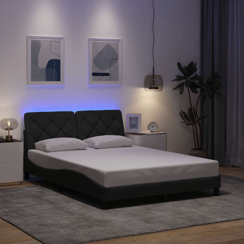 Bedframe met LED zonder matras 140x190 cm stof donkergrijs is nu te koop bij PeponiXL, paradijselijk wonen!