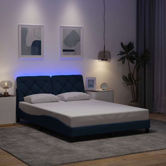 Bedframe met LED zonder matras 140x190 cm stof blauw is nu te koop bij PeponiXL, paradijselijk wonen!