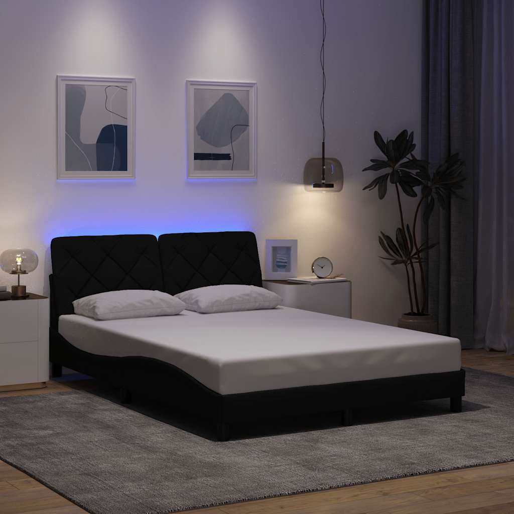 Bedframe met LED zonder matras 140x200 cm stof zwart is nu te koop bij PeponiXL, paradijselijk wonen!