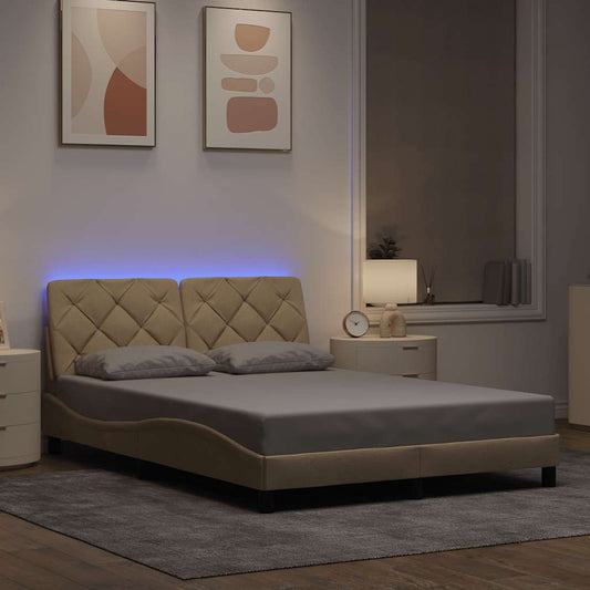 Bedframe met LED zonder matras 140x200 cm stof crème is nu te koop bij PeponiXL, paradijselijk wonen!