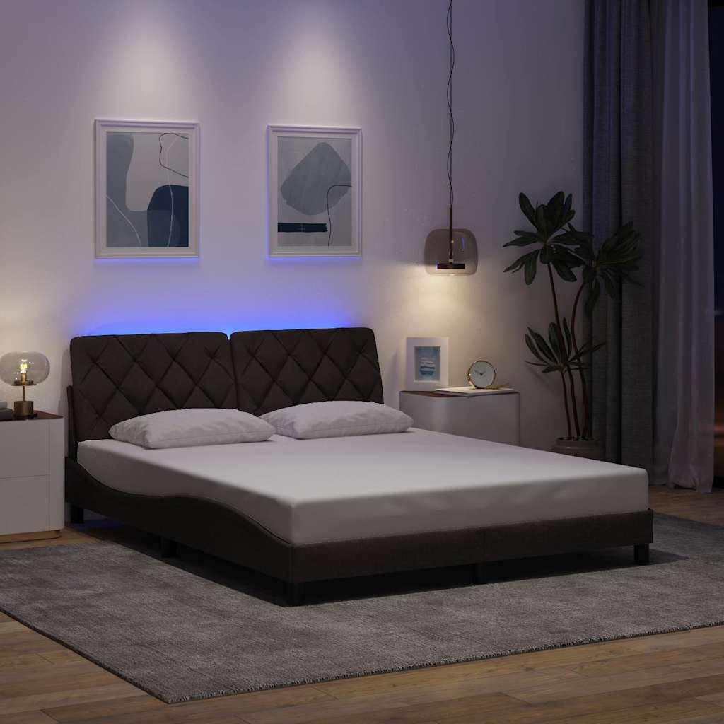 Bedframe met LED zonder matras 160x200 cm stof donkerbruin is nu te koop bij PeponiXL, paradijselijk wonen!