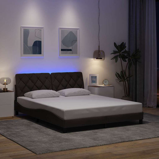 Bedframe met LED zonder matras 160x200 cm stof donkerbruin is nu te koop bij PeponiXL, paradijselijk wonen!