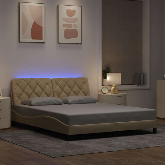 Bedframe met LED zonder matras 160x200 cm stof crème is nu te koop bij PeponiXL, paradijselijk wonen!