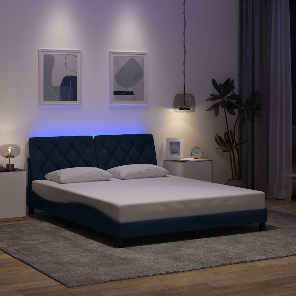 vidaXL Bedframe met LED zonder matras 160x200 cm stof blauw