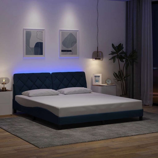 Bedframe met LED zonder matras 180x200 cm stof blauw is nu te koop bij PeponiXL, paradijselijk wonen!