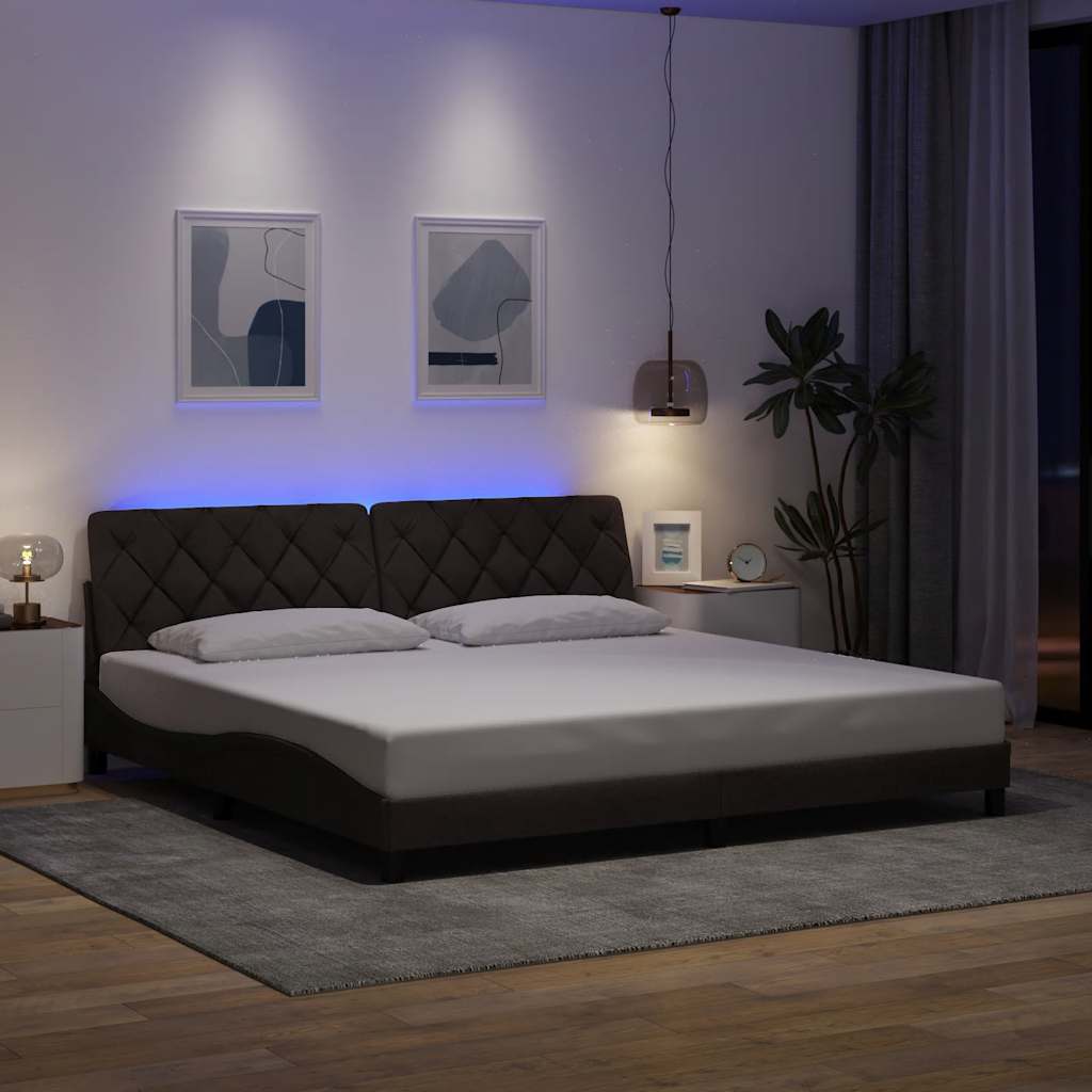 Bedframe met LED zonder matras 200x200 cm stof donkerbruin is nu te koop bij PeponiXL, paradijselijk wonen!