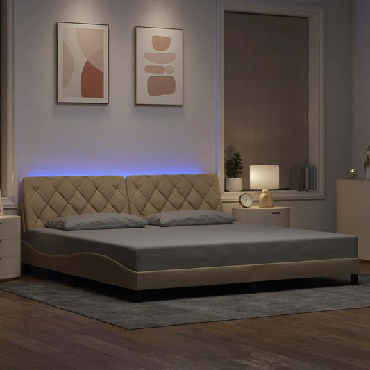 Bedframe met LED zonder matras 200x200 cm stof crèmekleurig is nu te koop bij PeponiXL, paradijselijk wonen!