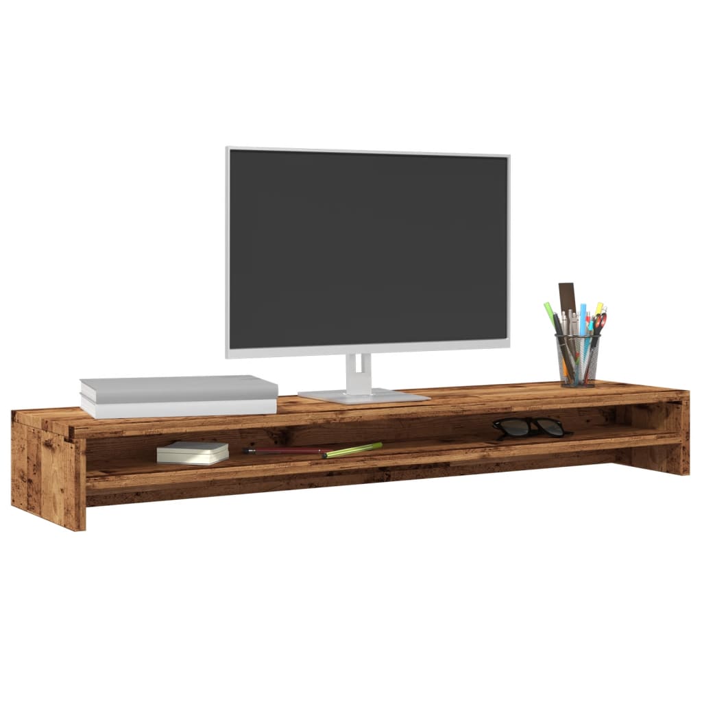 Monitorstandaard 100x24x13 cm bewerkt hout oud houtkleurig is nu te koop bij PeponiXL, paradijselijk wonen!