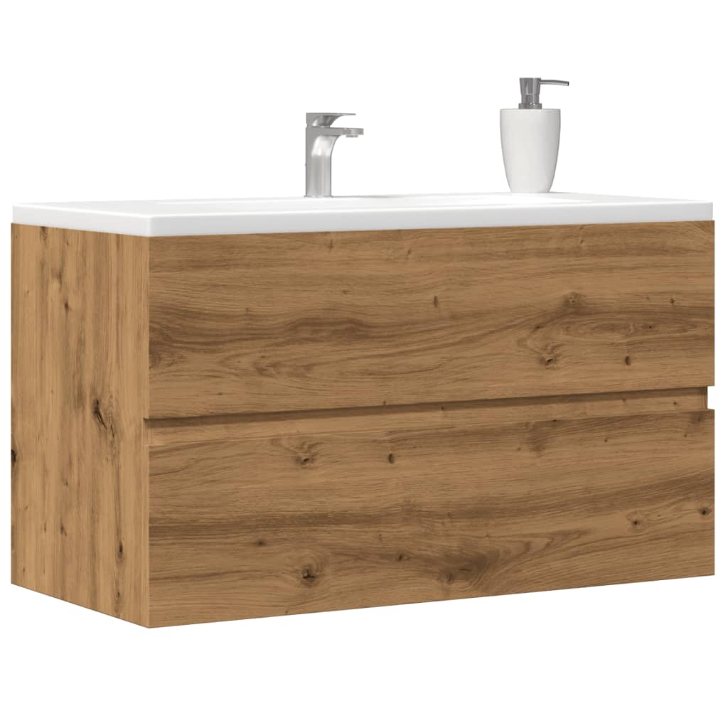 Wastafelkast 90x38,5x45 cm bewerkt hout artisanaal eikenkleur is nu te koop bij PeponiXL, paradijselijk wonen!