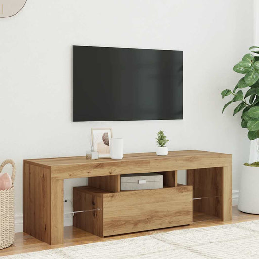 Tv-meubel met LED 120x36,5x40 cm bewerkt hout artisanaal eiken is nu te koop bij PeponiXL, paradijselijk wonen!