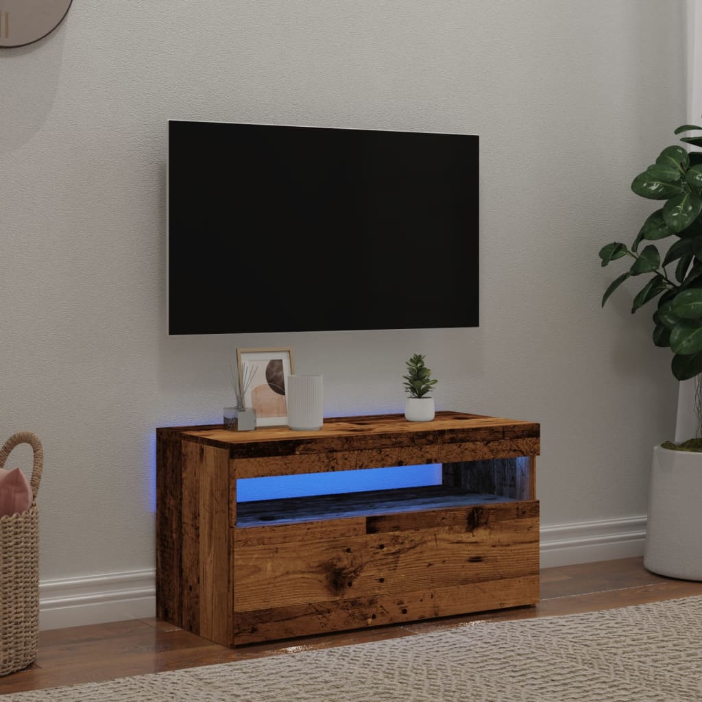 Tv-meubel met LED 75x35x40 cm bewerkt hout oud hout is nu te koop bij PeponiXL, paradijselijk wonen!