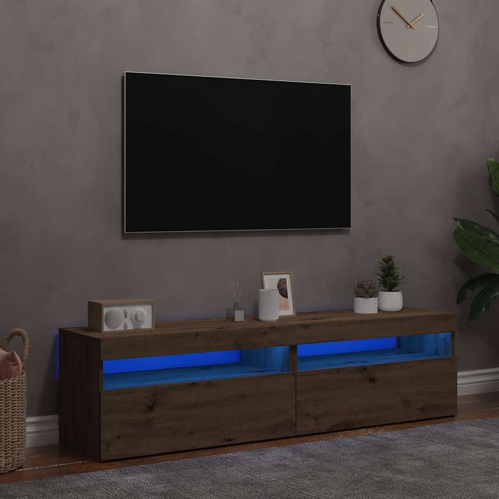 Tv-meubels met LED 2 st bewerkt hout artisanaal eiken is nu te koop bij PeponiXL, paradijselijk wonen!