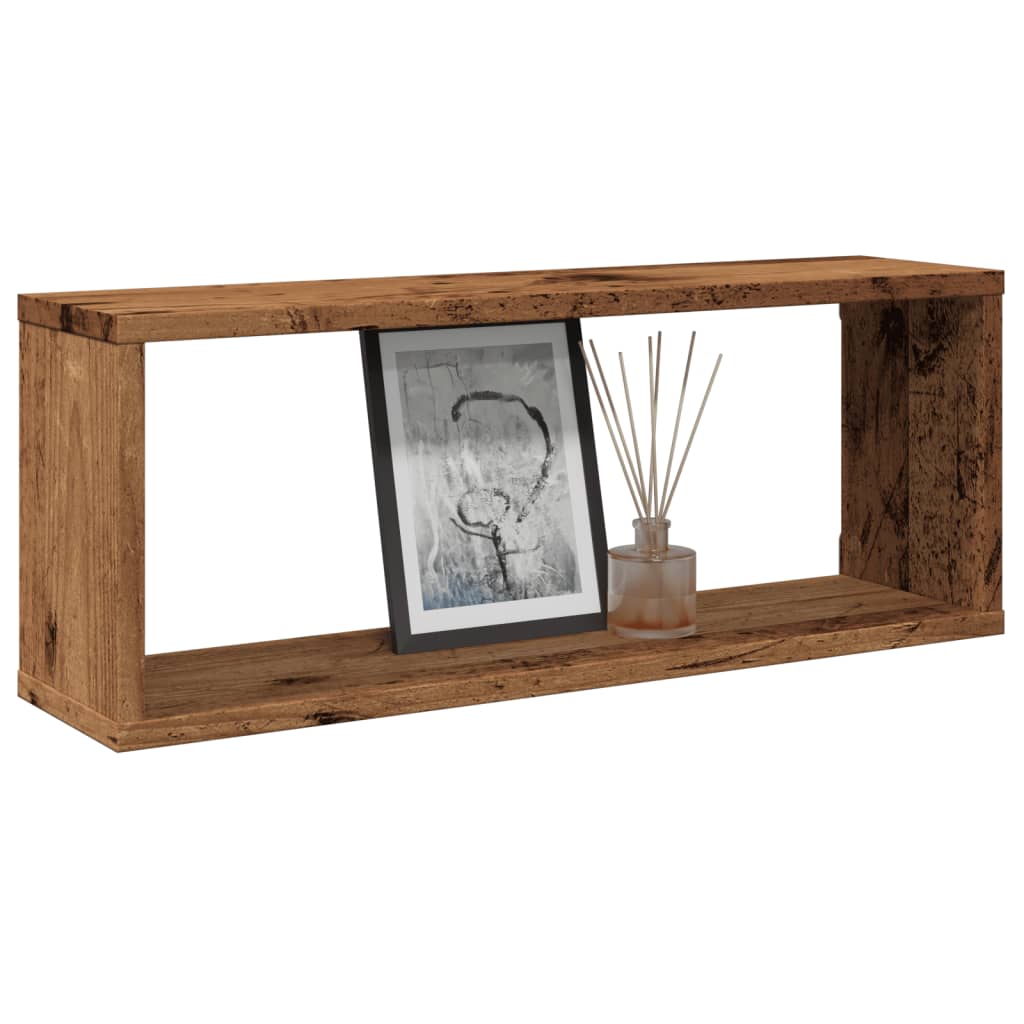 Wandschappen kubus 4 st 60x15x23 cm bewerkt hout oud houtkleur is nu te koop bij PeponiXL, paradijselijk wonen!