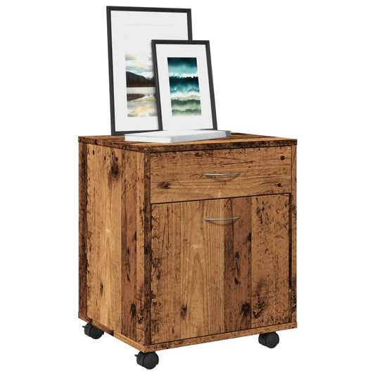 Kast verrijdbaar 45x38x54 cm bewerkt hout oud houtkleurig is nu te koop bij PeponiXL, paradijselijk wonen!
