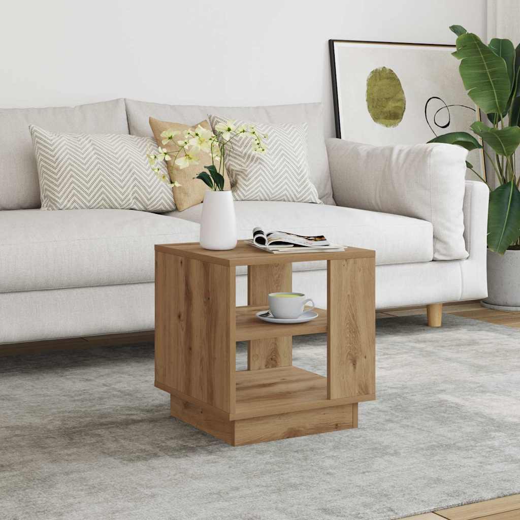 Salontafel 40x40x43 cm bewerkt hout artisanaal eikenkleurig is nu te koop bij PeponiXL, paradijselijk wonen!