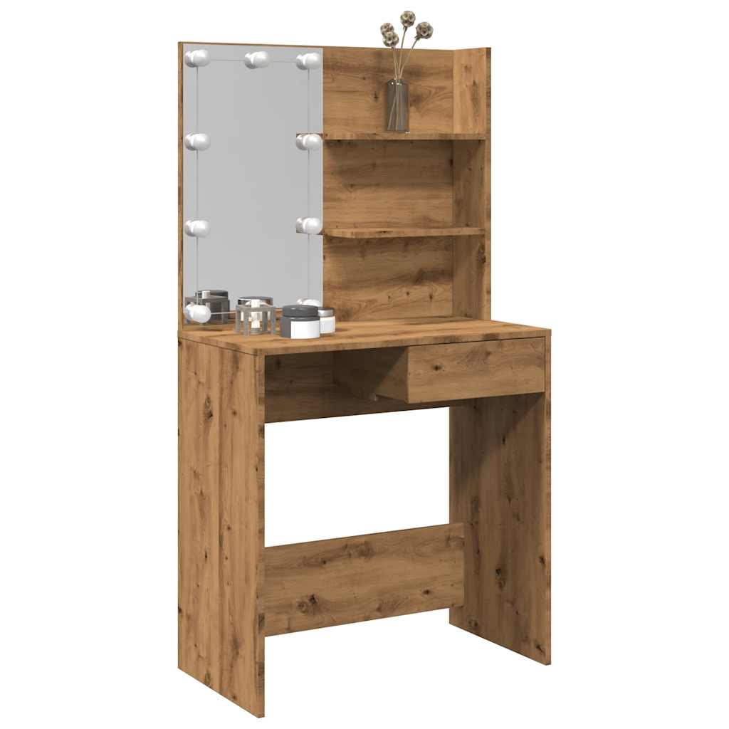 Kaptafel met LED-verlichting 74,5x40x141 cm artisanaal eiken is nu te koop bij PeponiXL, paradijselijk wonen!