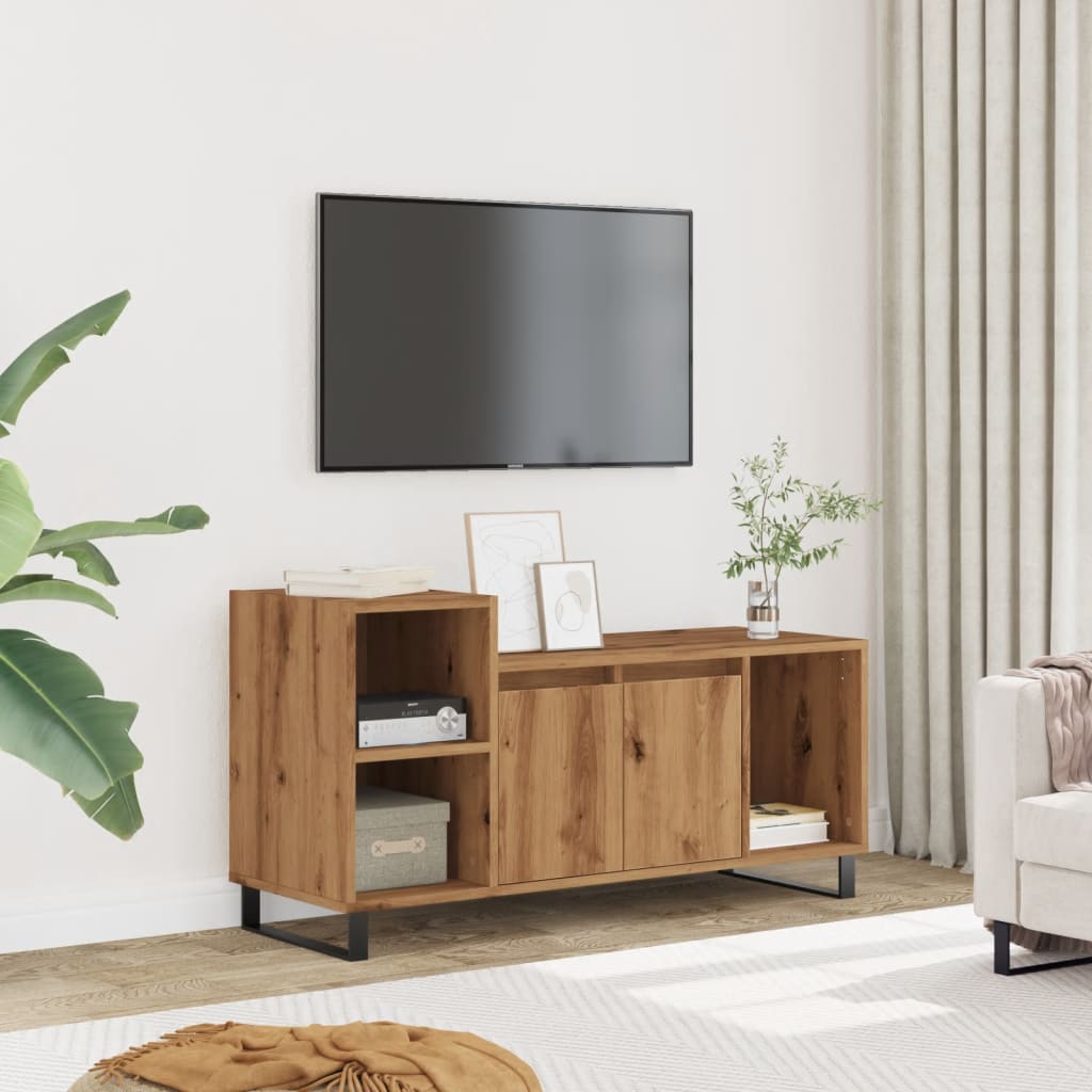 Tv-meubel 100x35x55 cm bewerkt hout artisanaal eikenkleur is nu te koop bij PeponiXL, paradijselijk wonen!