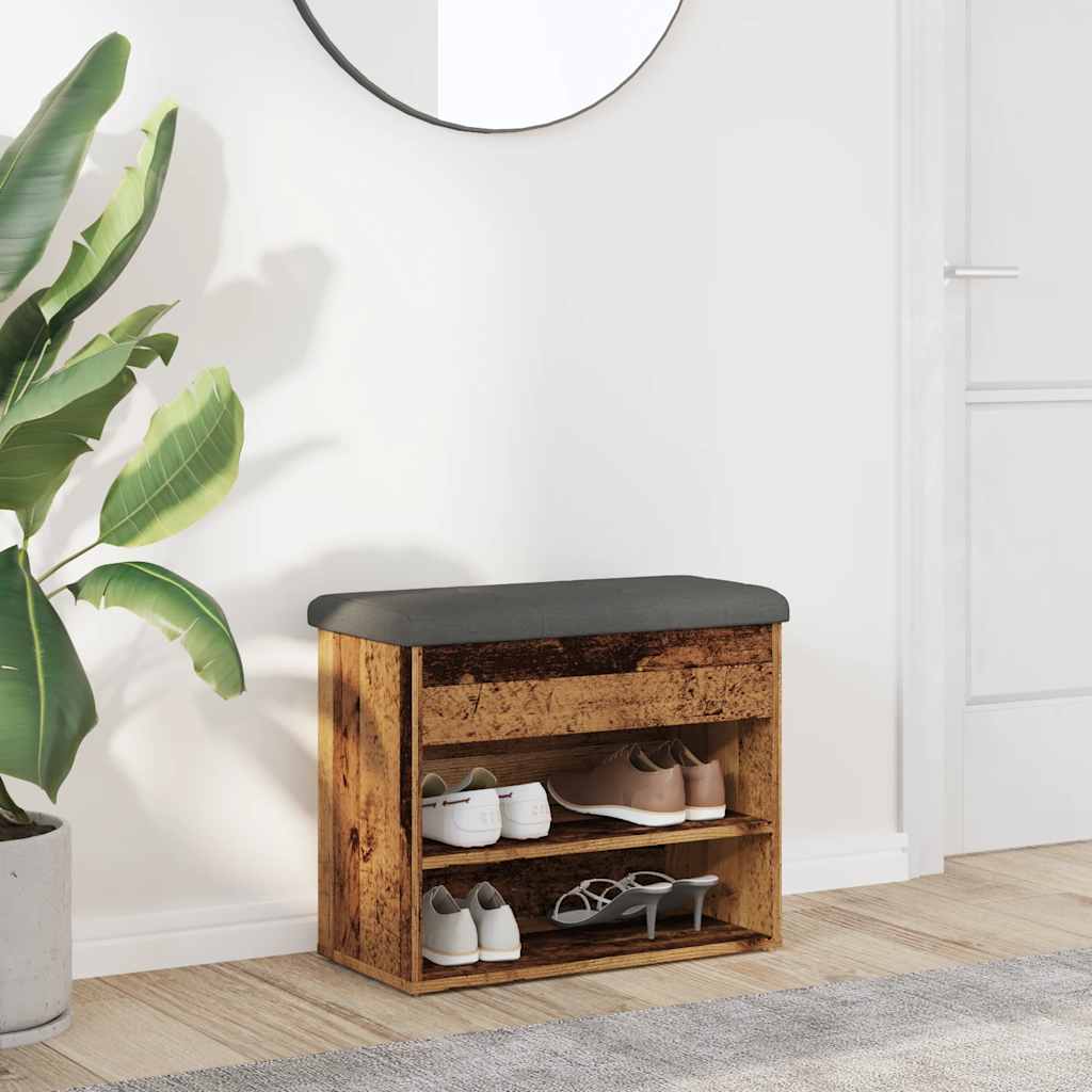 Schoenenbank 62x32x50 cm bewerkt hout oud houtkleurig is nu te koop bij PeponiXL, paradijselijk wonen!