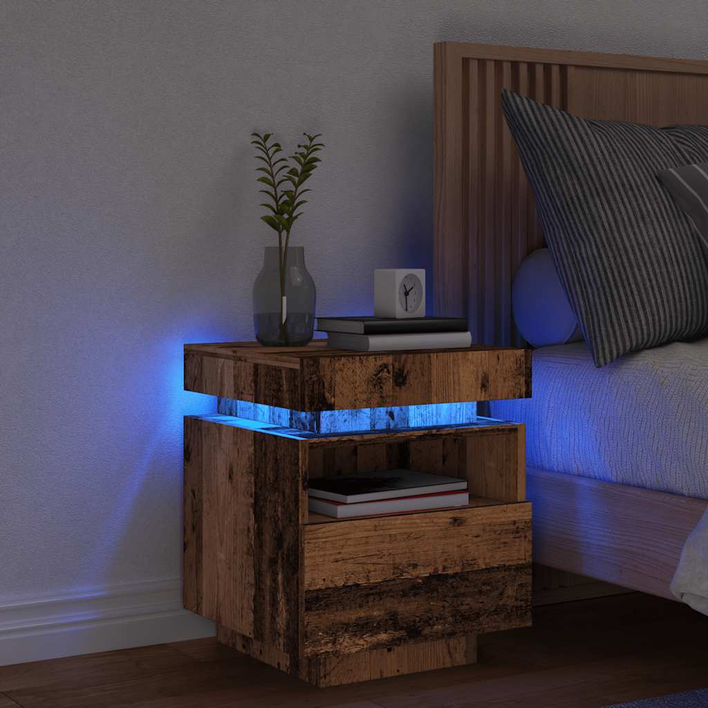 Nachtkastje met LED-verlichting 40x39x48,5 cm oud houtkleurig is nu te koop bij PeponiXL, paradijselijk wonen!