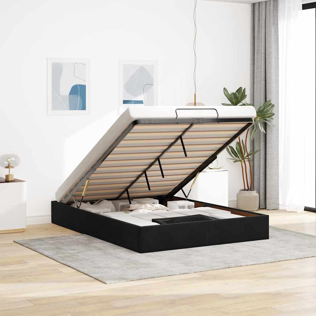 Ottoman bedframe zonder matras 140x190 cm fluweel zwart is nu te koop bij PeponiXL, paradijselijk wonen!