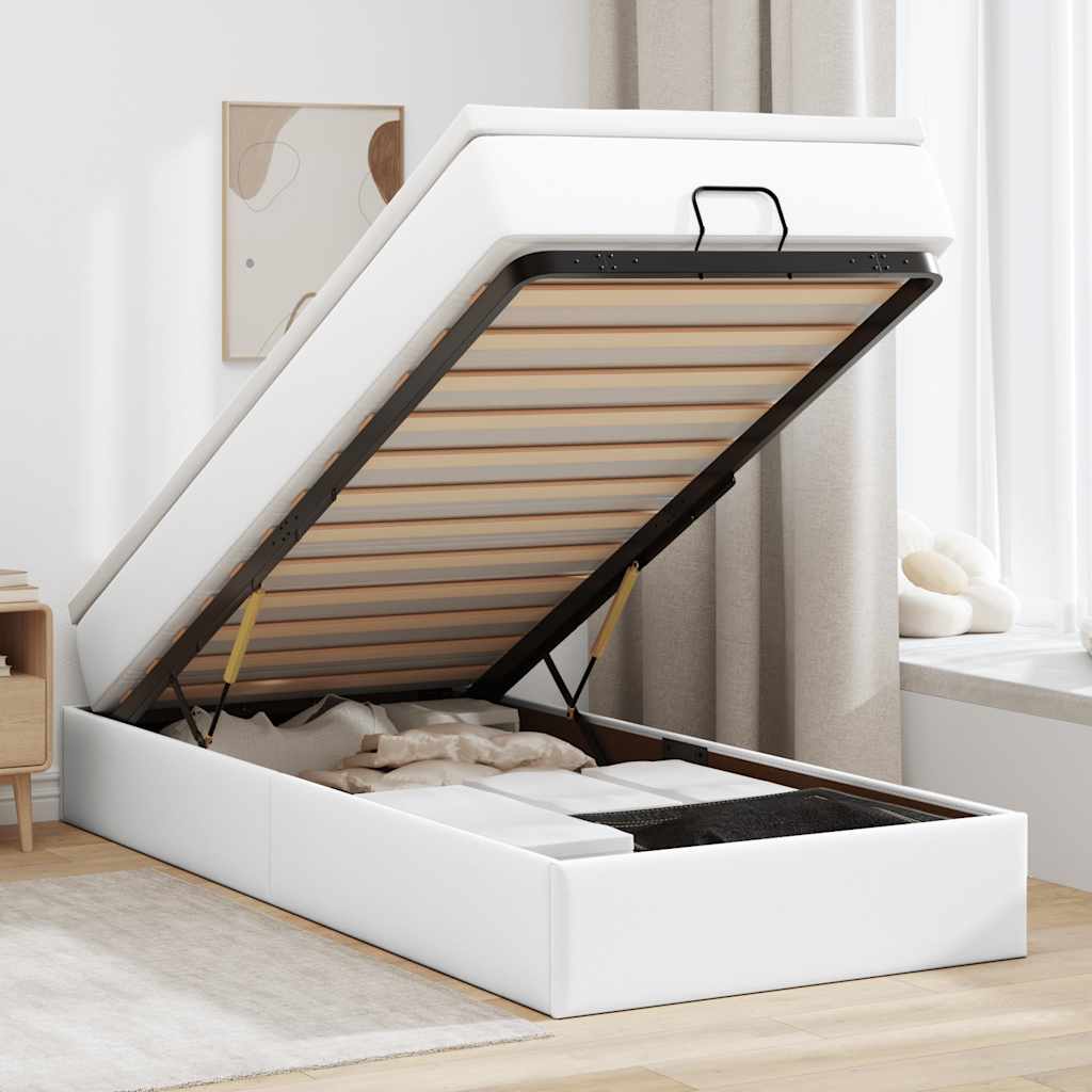 Ottoman bed met matras 90x190cm kunstleer wit is nu te koop bij PeponiXL, paradijselijk wonen!