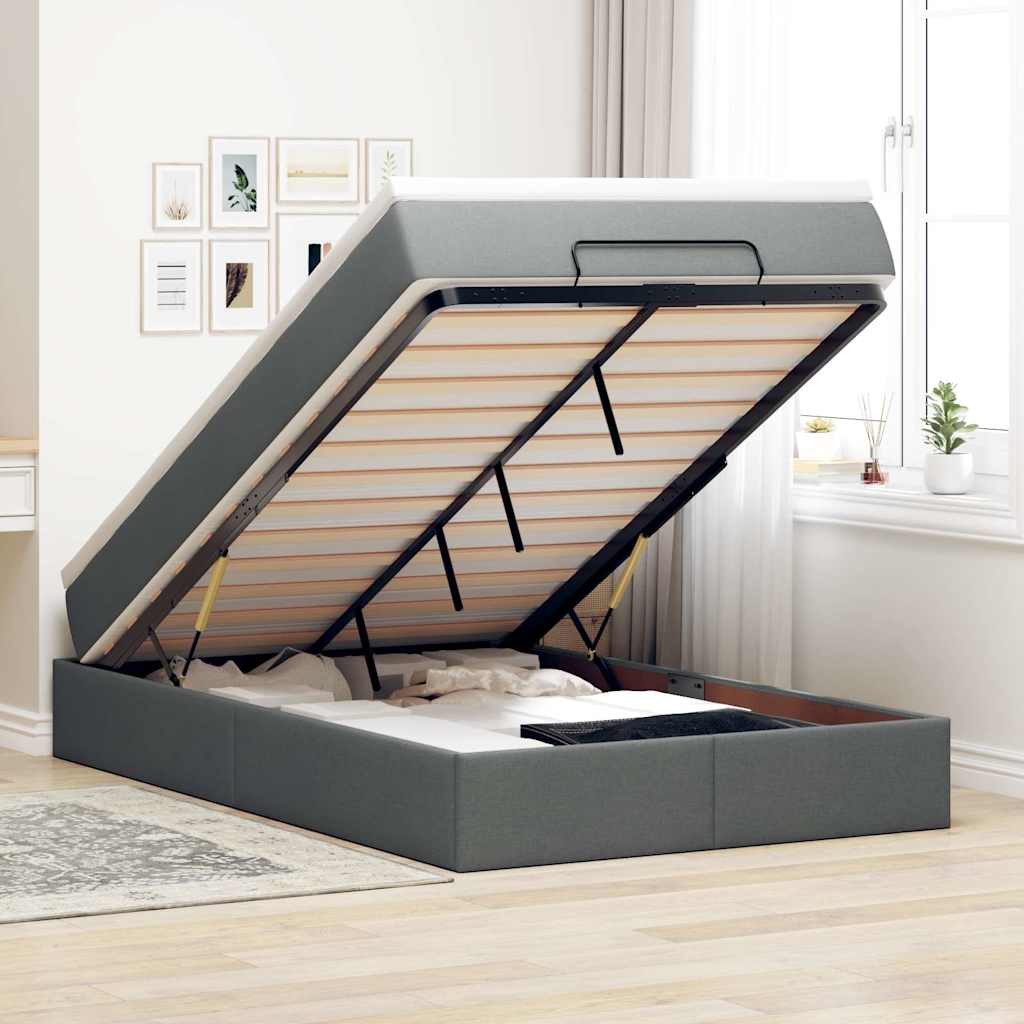Ottoman bed met matras 120x200cm stof donkergrijs is nu te koop bij PeponiXL, paradijselijk wonen!