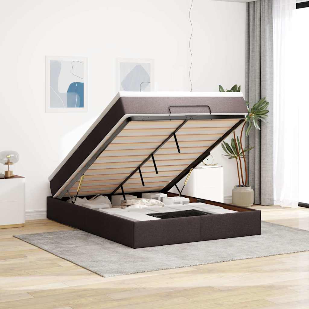 Ottoman bed met matras 140x200cm stof donkerbruin is nu te koop bij PeponiXL, paradijselijk wonen!