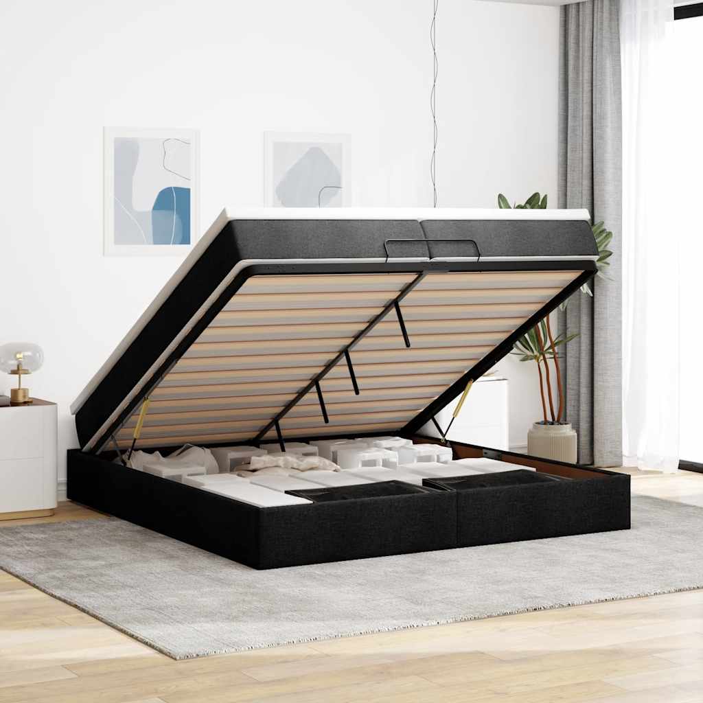 Ottoman bed met matrassen 200x200cm stof zwart is nu te koop bij PeponiXL, paradijselijk wonen!