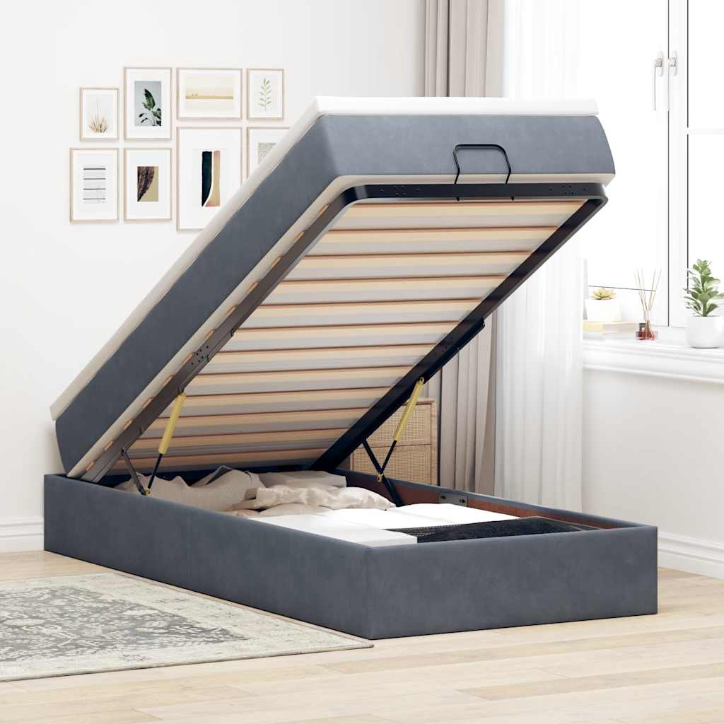 Ottoman bed met matras 90x200cm fluweel donkergrijs is nu te koop bij PeponiXL, paradijselijk wonen!