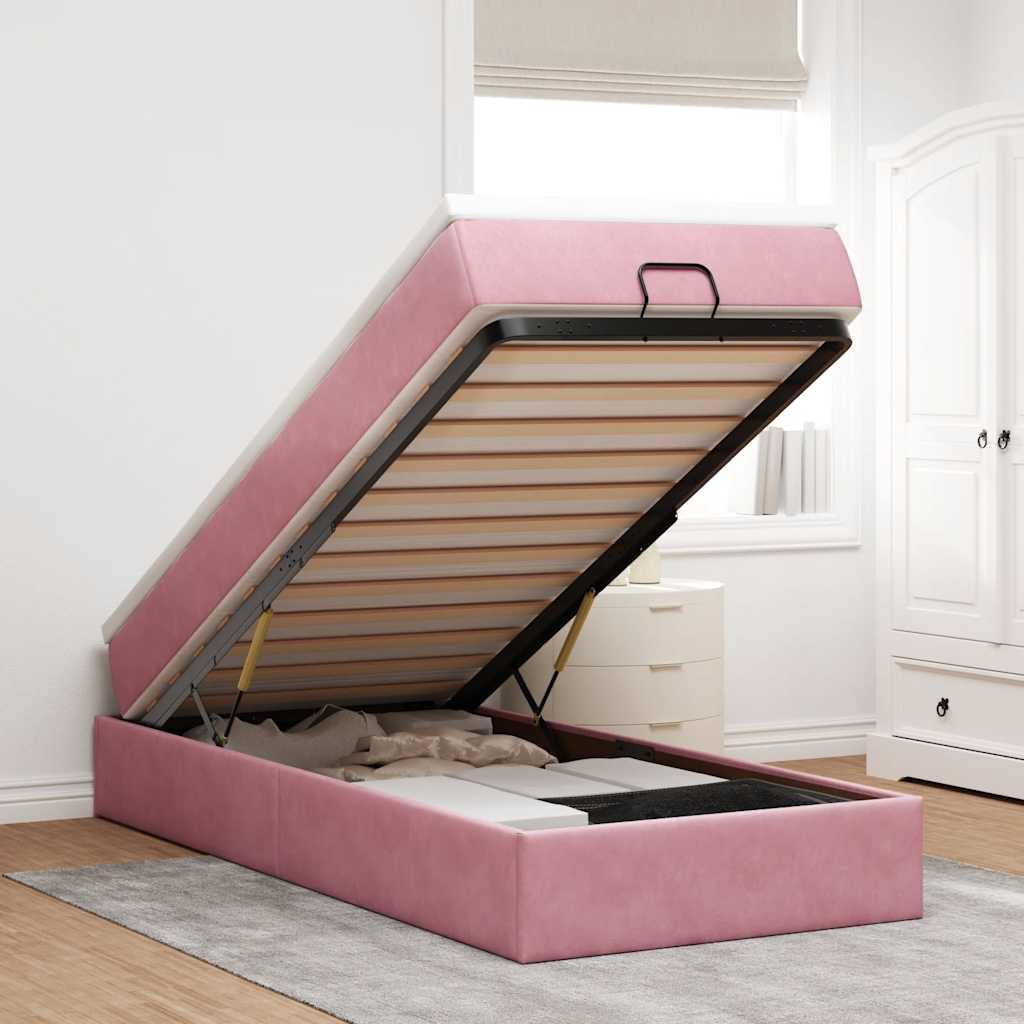 Ottoman bed met matras 90x200cm fluweel roze is nu te koop bij PeponiXL, paradijselijk wonen!