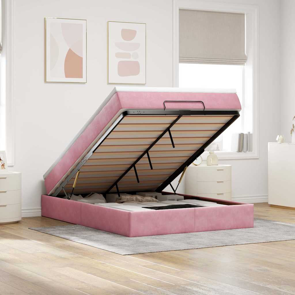 Ottoman bed met matras 140x200cm fluweel roze is nu te koop bij PeponiXL, paradijselijk wonen!