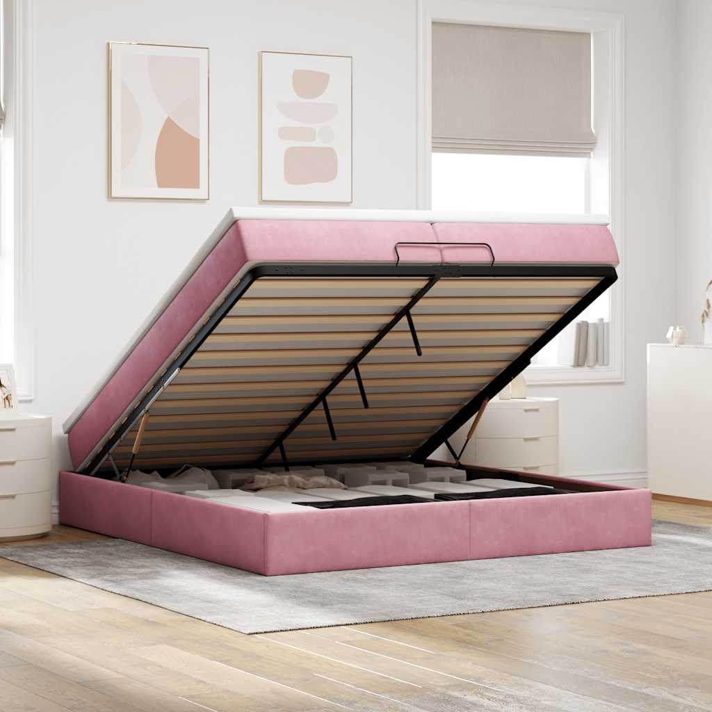 Ottoman bed met matrassen 200x200cm fluweel roze is nu te koop bij PeponiXL, paradijselijk wonen!