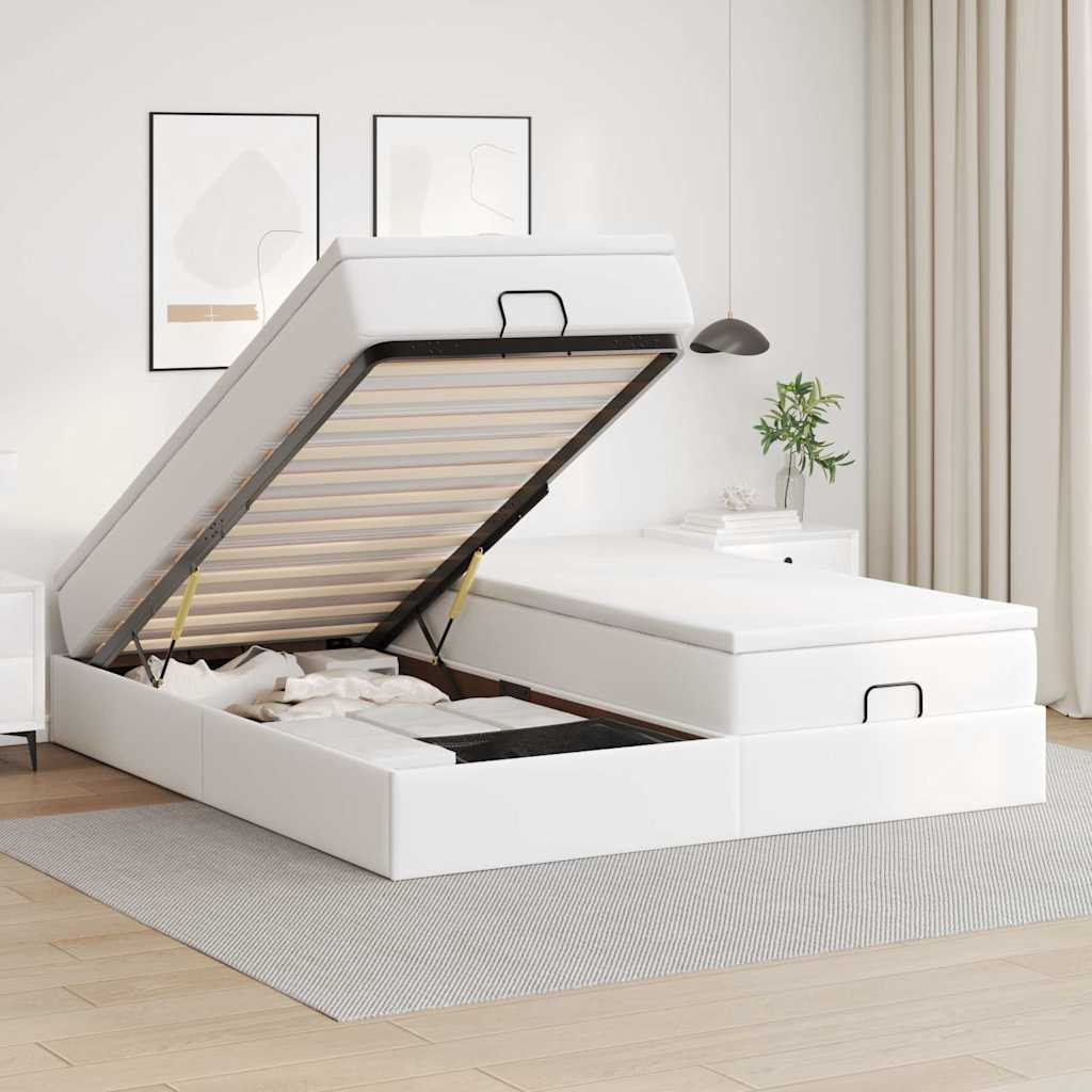 Ottoman bed met matrassen 200x200cm kunstleer wit is nu te koop bij PeponiXL, paradijselijk wonen!