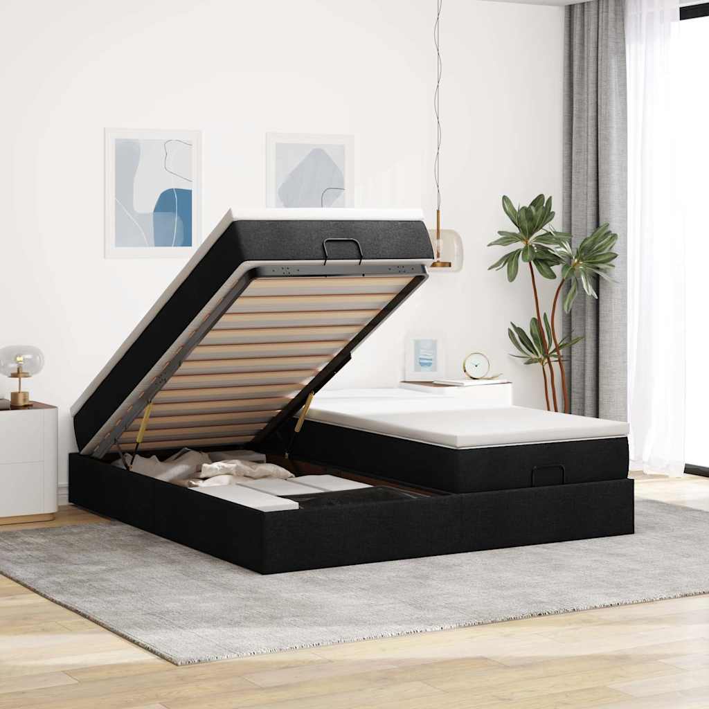 Ottoman bed met matrassen 180x200cm stof zwart is nu te koop bij PeponiXL, paradijselijk wonen!