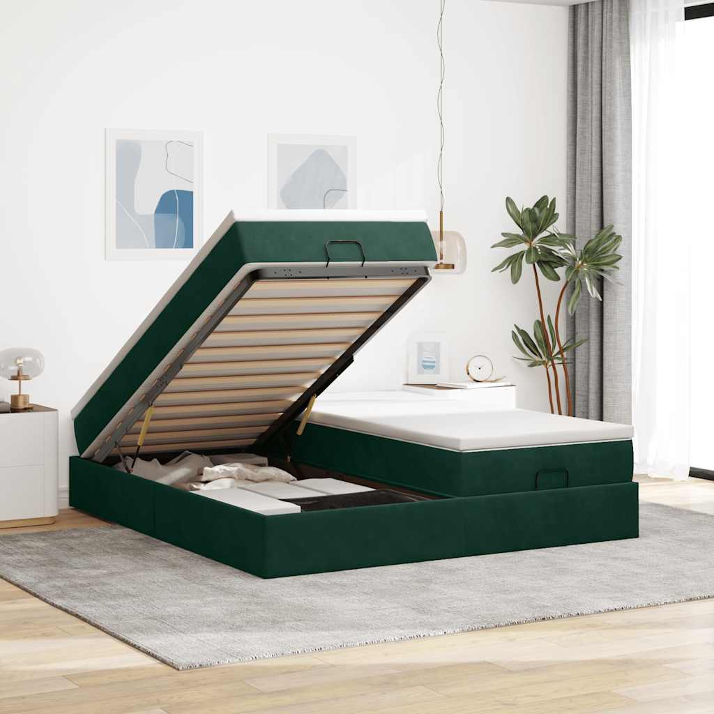 Ottoman bed met matrassen 160x200cm fluweel donkergroen is nu te koop bij PeponiXL, paradijselijk wonen!