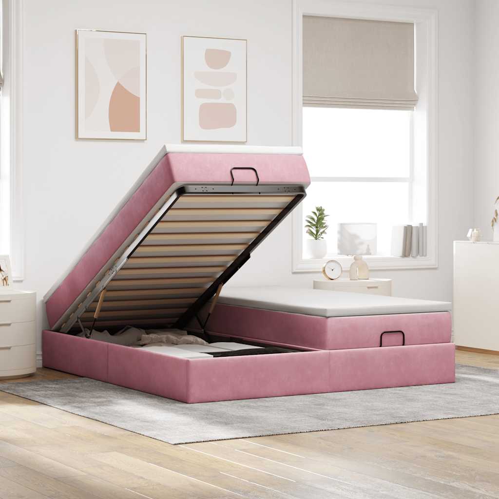 Ottoman bed met matrassen 160x200cm fluweel roze is nu te koop bij PeponiXL, paradijselijk wonen!