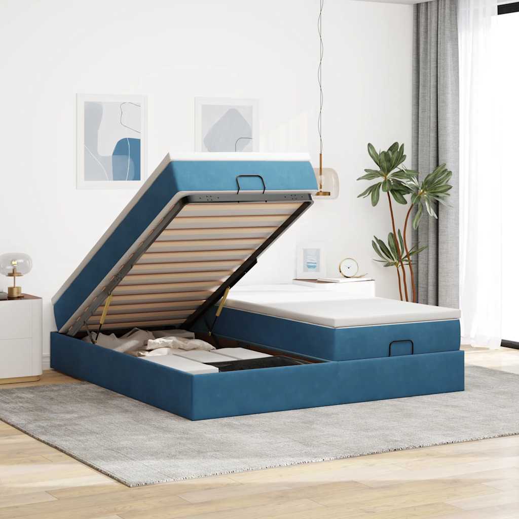 Ottoman bed met matrassen 200x200cm fluweel donkerblauw is nu te koop bij PeponiXL, paradijselijk wonen!