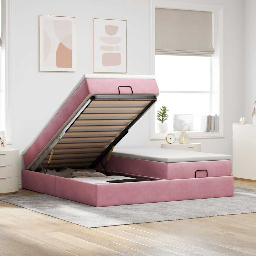 Ottoman bed met matrassen 200x200cm fluweel roze is nu te koop bij PeponiXL, paradijselijk wonen!